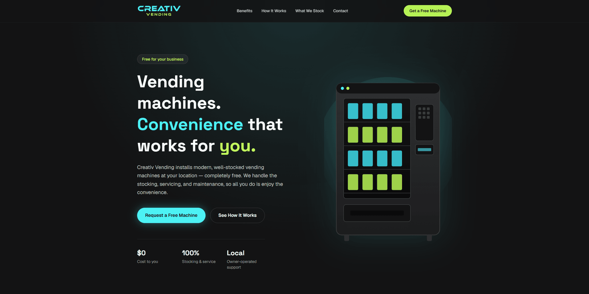 Creativ Vending landing page hero