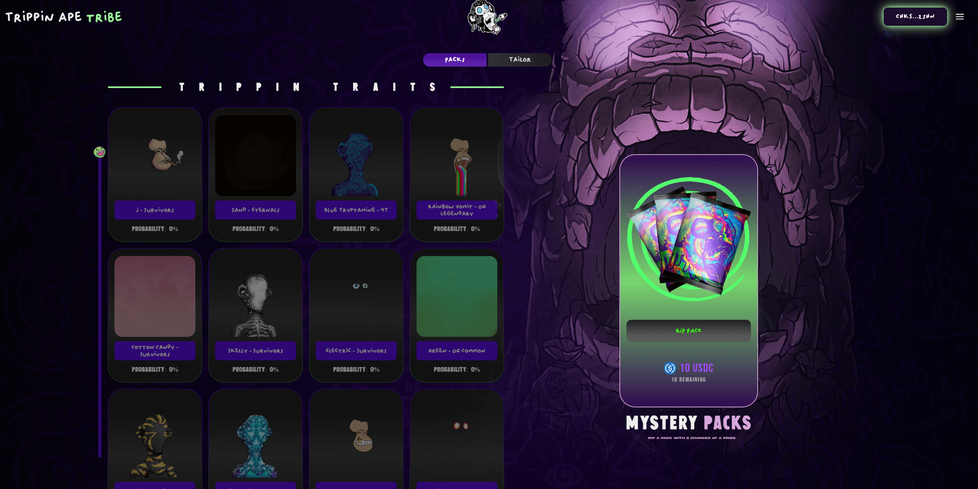 Mystery Packs opening screen showing three revealed prizes