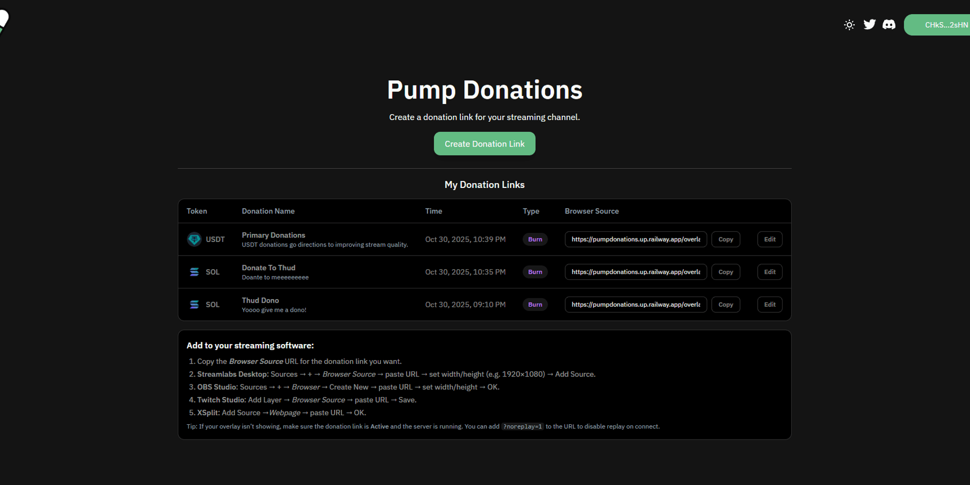 SOL Stream donation configuration and alert preview